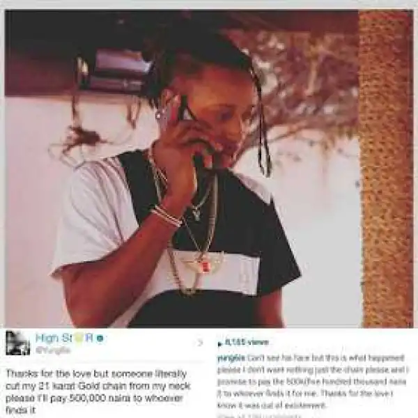 Yung6ix Set To Reward Whoever Finds His Missing “21 Carat Gold Chain”